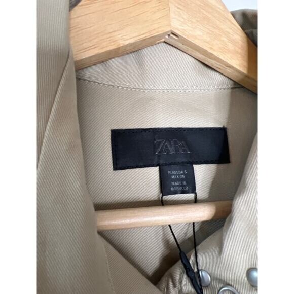 NWT Zara Pleated Button Front Collared Sleeveless Mini Dress Khaki Size: Small - Picture 7 of 8